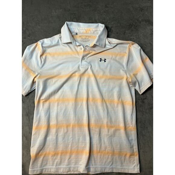 Under Armour Large Loose Heatgear The Playoff‎ Polo Orange Striped - Picture 1 of 4